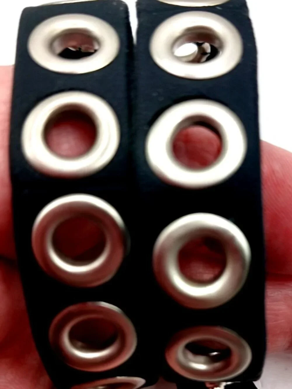 Stars + Grommets Black Vegan Leather Belt + 2 Rubber Grommet Bracelet New